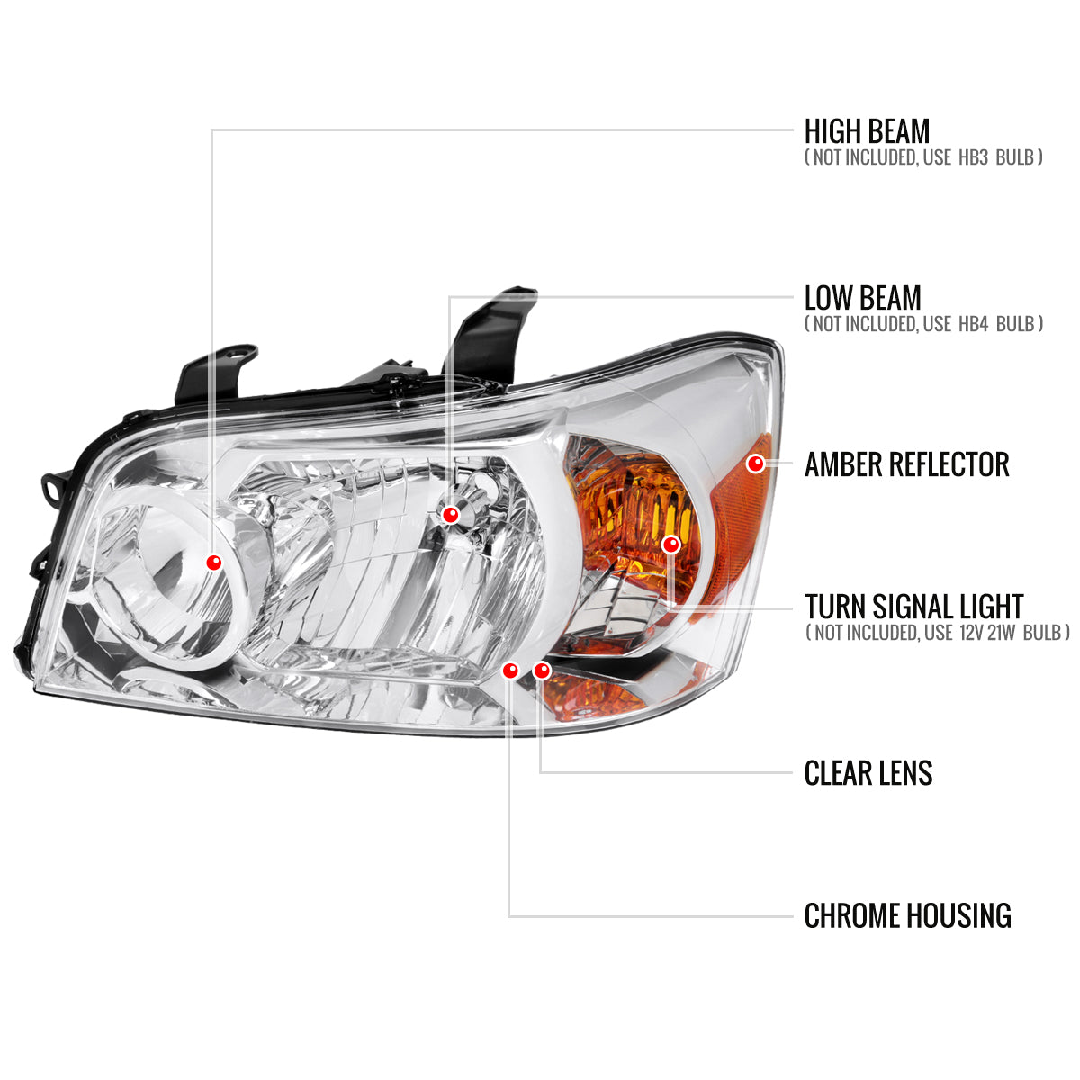 2004-2007 Toyota Highlander Factory Style Headlights (Chrome Housing/Clear Lens)