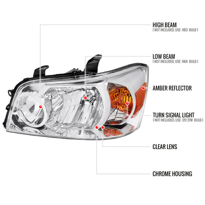 2004-2007 Toyota Highlander Factory Style Headlights (Chrome Housing/Clear Lens)