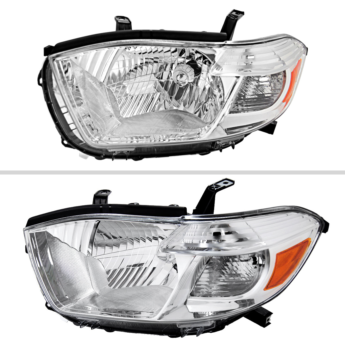 2008-2010 Toyota Highlander Factory Halogen Replacement Headlights (Chrome Housing/Clear Lens)