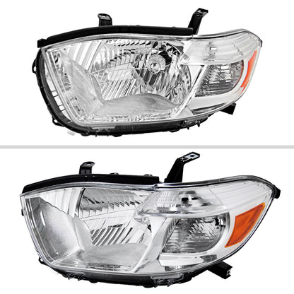 2008-2010 Toyota Highlander Factory Halogen Replacement Headlights (Chrome Housing/Clear Lens)
