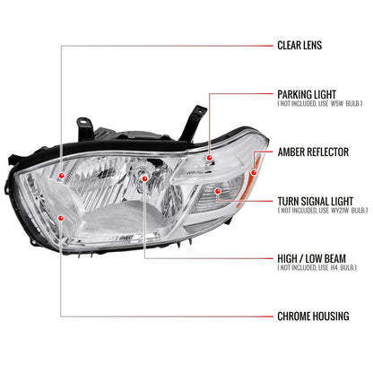 2008-2010 Toyota Highlander Factory Halogen Replacement Headlights (Chrome Housing/Clear Lens)