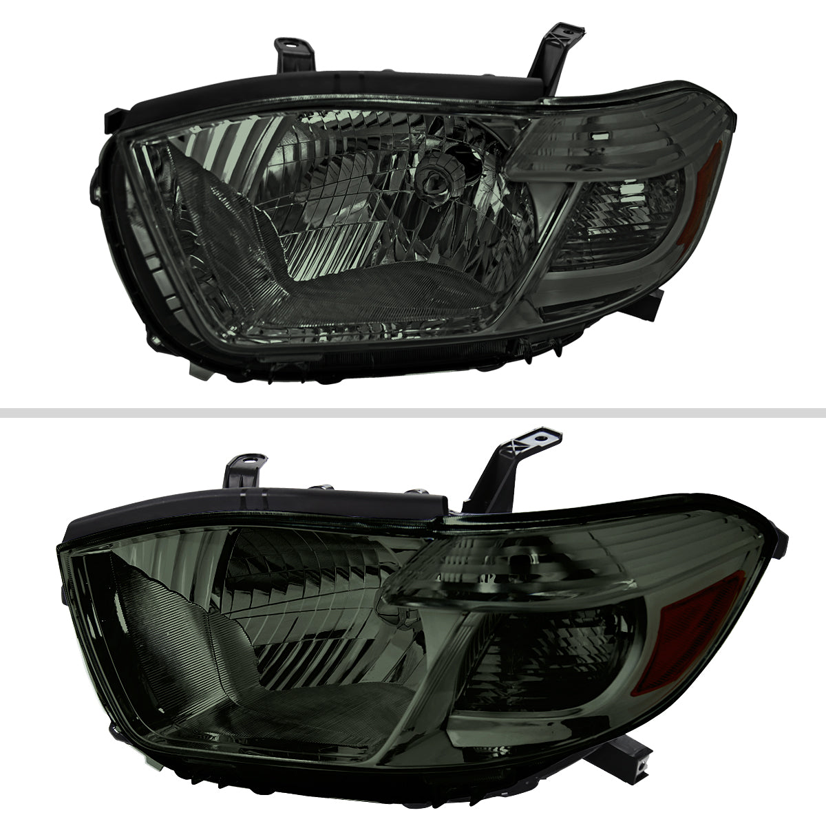 2008-2010 Toyota Highlander Factory Halogen Replacement Headlights (Chrome Housing/Smoked Lens)