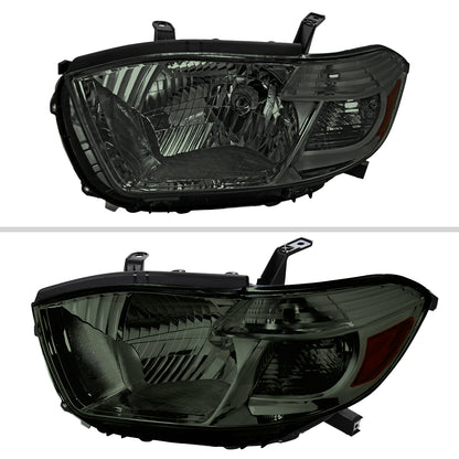2008-2010 Toyota Highlander Factory Halogen Replacement Headlights (Chrome Housing/Smoked Lens)