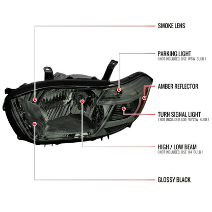 2008-2010 Toyota Highlander Factory Halogen Replacement Headlights (Chrome Housing/Smoked Lens)