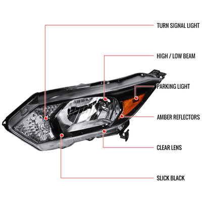 2016-2018 Honda HR-V Clear Lens Crystal Headlight w/ Amber Reflector - Driver Side Only