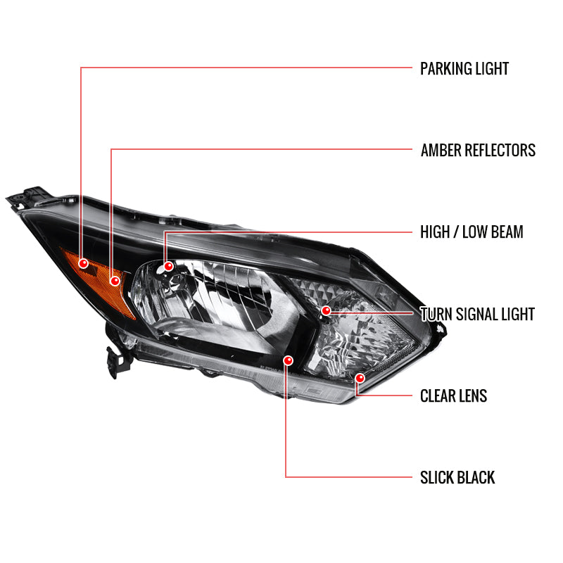 2016-2018 Honda HR-V Clear Lens Crystal Headlight w/ Amber Reflector - Passenger Side Only