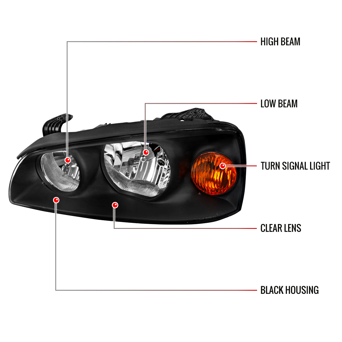 2004-2006 Hyundai Elantra Crystal Headlights w/ Amber Reflectors (Black Housing/Clear Lens)