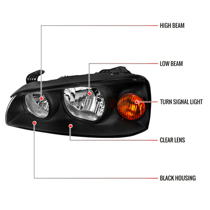 2004-2006 Hyundai Elantra Crystal Headlights w/ Amber Reflectors (Black Housing/Clear Lens)