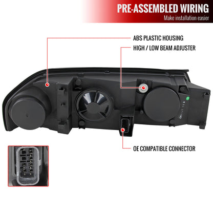 2000-2005 Chevrolet Impala Crystal Headlights w/ SMD LED Light Strip (Chrome Housing/Clear Lens)