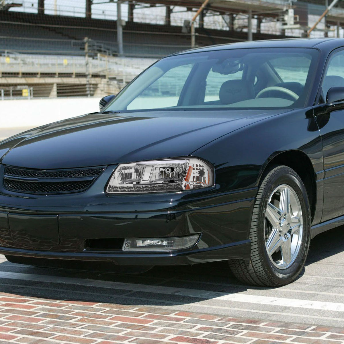 2000-2005 Chevrolet Impala Crystal Headlights w/ SMD LED Light Strip (Chrome Housing/Clear Lens)