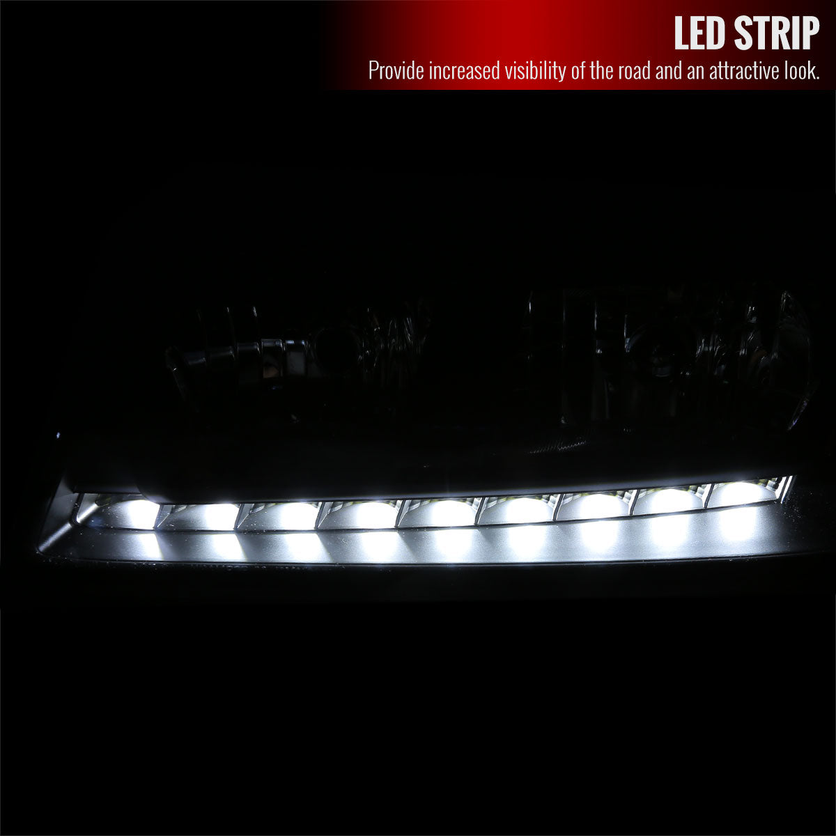 2000-2005 Chevrolet Impala Crystal Headlights w/ SMD LED Light Strip (Matte Black Housing/Clear Lens)