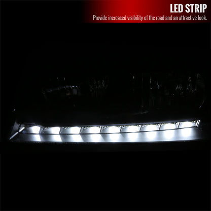 2000-2005 Chevrolet Impala Crystal Headlights w/ SMD LED Light Strip (Matte Black Housing/Clear Lens)