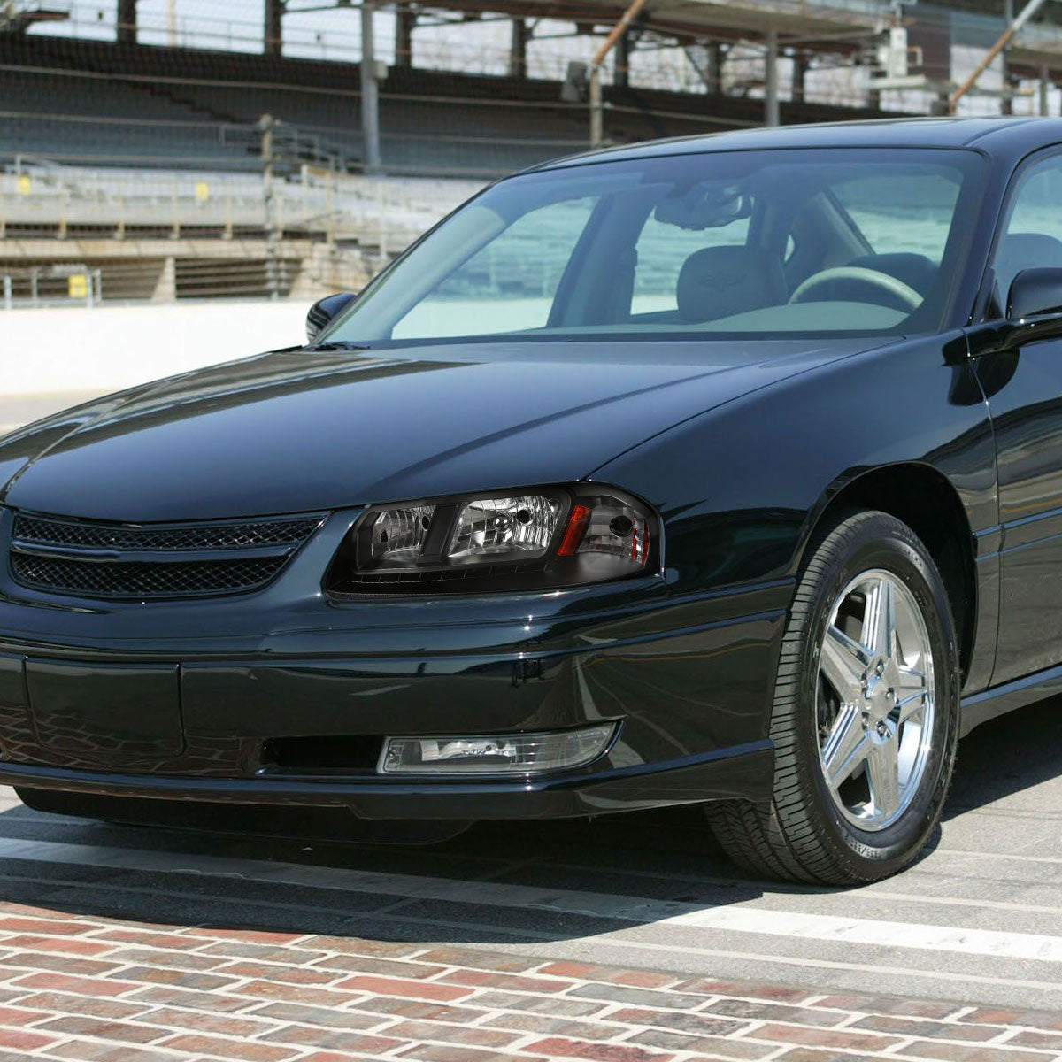 2000-2005 Chevrolet Impala Crystal Headlights w/ SMD LED Light Strip (Matte Black Housing/Clear Lens)