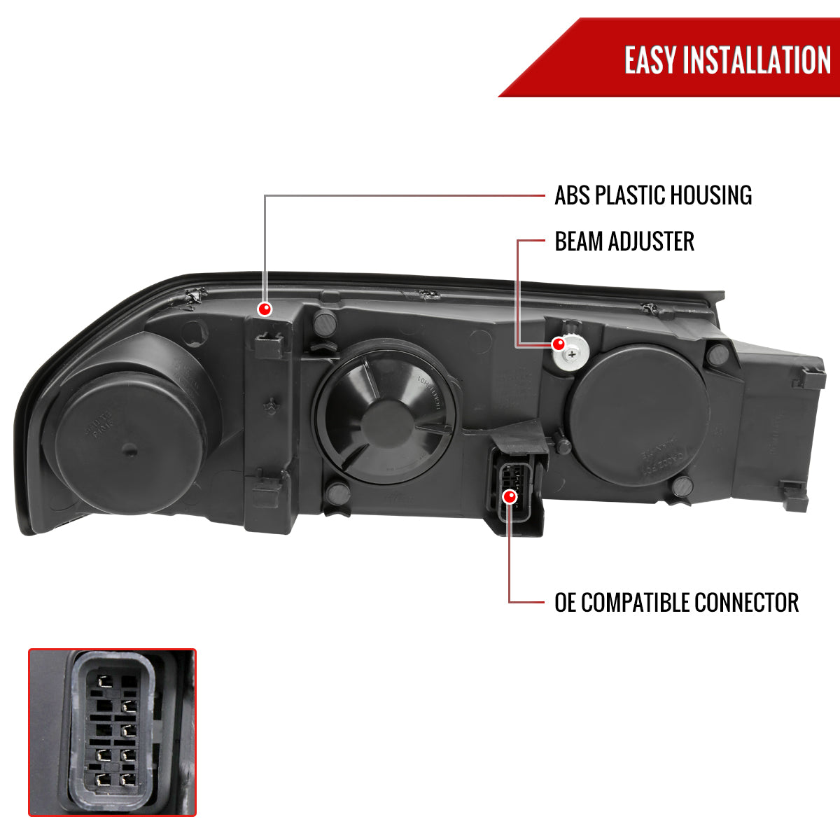 2000-2005 Chevrolet Impala LED Bar Factory Style Headlights  (Matte Black Housing/Smoked Lens)