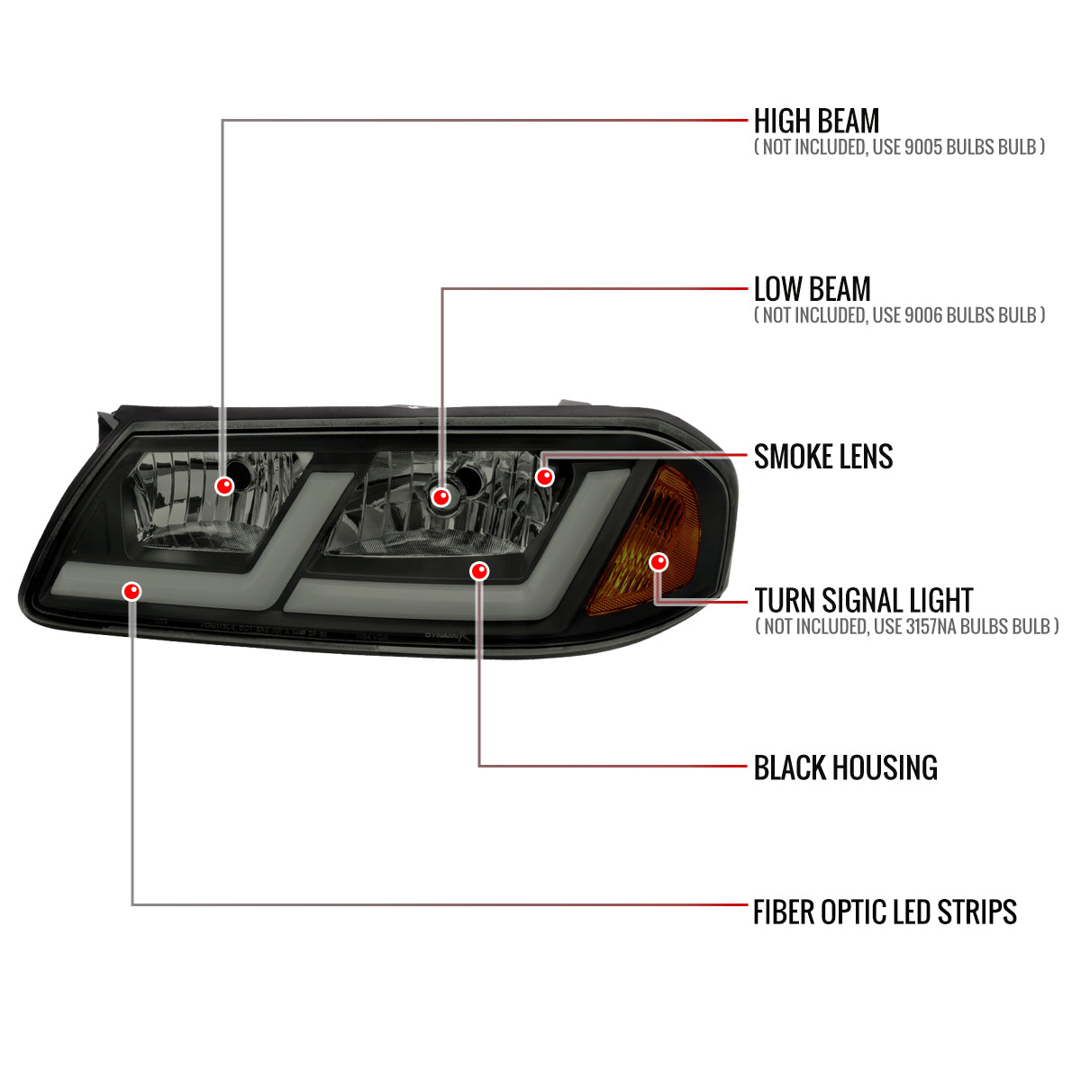 2000-2005 Chevrolet Impala LED Bar Factory Style Headlights  (Matte Black Housing/Smoked Lens)