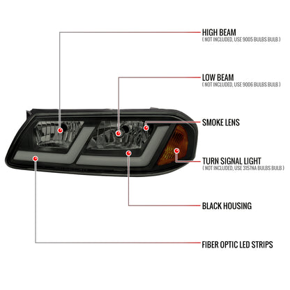 2000-2005 Chevrolet Impala LED Bar Factory Style Headlights  (Matte Black Housing/Smoked Lens)