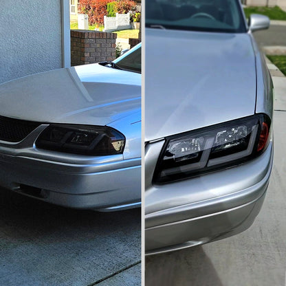2000-2005 Chevrolet Impala LED Bar Factory Style Headlights  (Matte Black Housing/Smoked Lens)