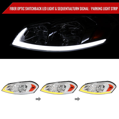 2006-2013 Chevrolet Impala/2014-2016 Impala Limited/2006-2007 Monte Carlo Switchback Sequential Signal LED Bar Factory Style Headlights (Chrome Housing/Clear Lens)