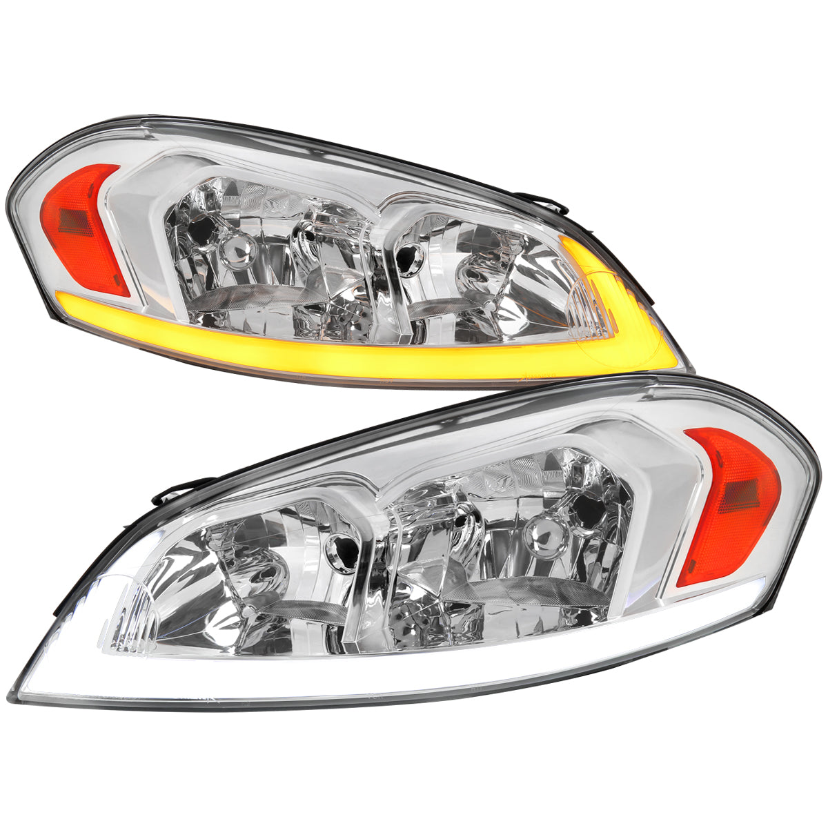 2006-2013 Chevrolet Impala/2014-2016 Impala Limited/2006-2007 Monte Carlo Switchback Sequential Signal LED Bar Factory Style Headlights (Chrome Housing/Clear Lens)