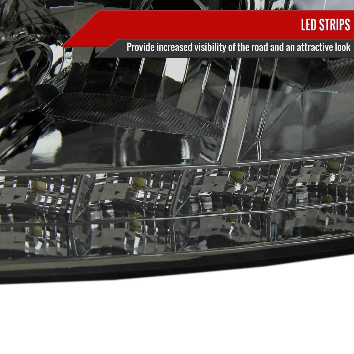 2006-2013 Chevrolet Impala / 2014-2015 Impala Limited / 2006-2007 Monte Carlo Factory Style Crystal Headlights w/ SMD LED Light Strip (Chrome Housing/Smoked Lens)