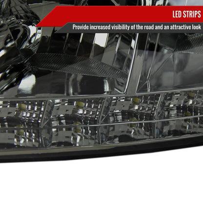 2006-2013 Chevrolet Impala / 2014-2015 Impala Limited / 2006-2007 Monte Carlo Factory Style Crystal Headlights w/ SMD LED Light Strip (Chrome Housing/Smoked Lens)