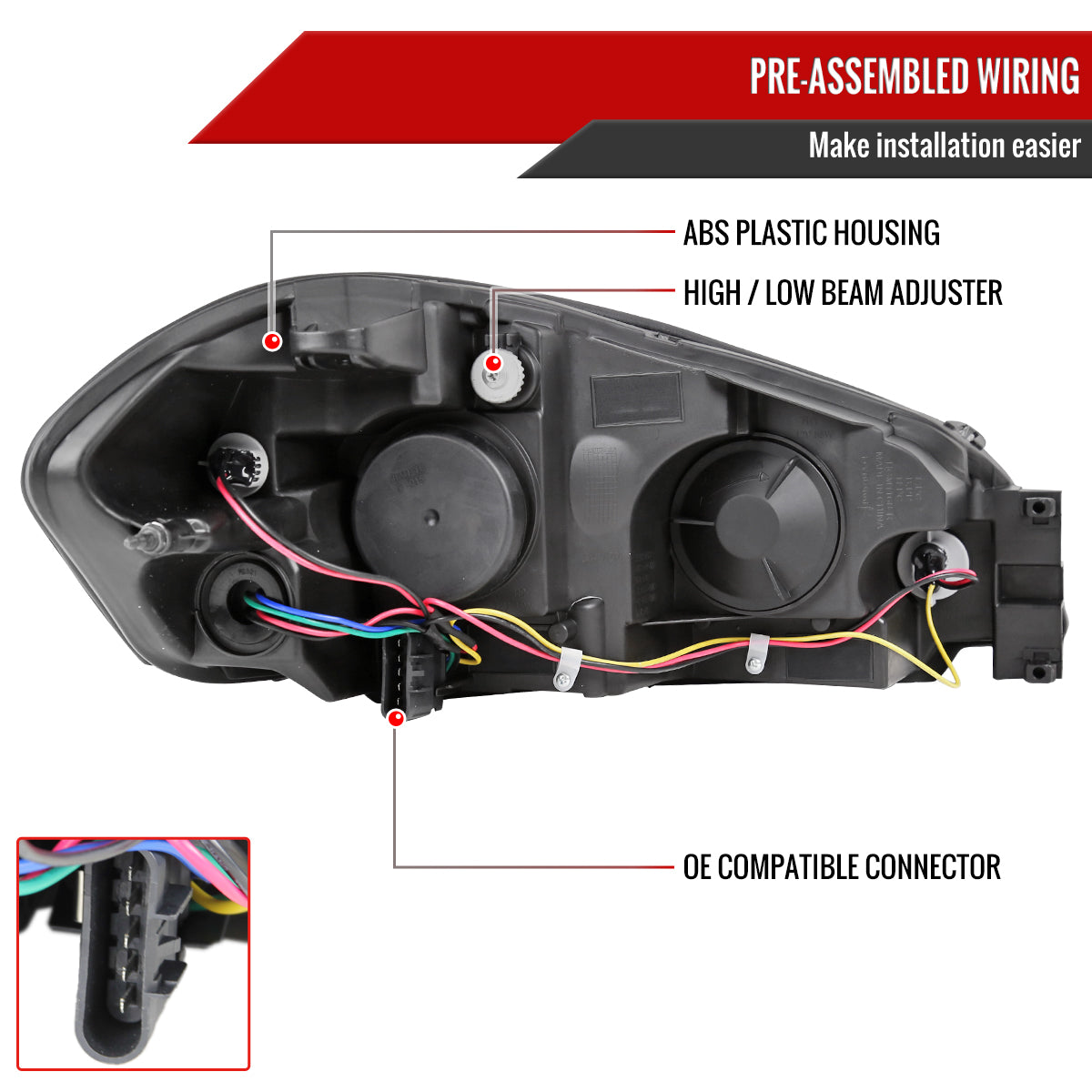 2006-2013 Chevrolet Impala / 2014-2015 Impala Limited / 2006-2007 Monte Carlo Factory Style Crystal Headlights w/ SMD LED Light Strip (Chrome Housing/Smoked Lens)