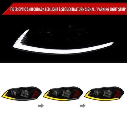 2006-2013 Chevrolet Impala/2014-2016 Impala Limited/2006-2007 Monte Carlo Switchback Sequential Signal LED Bar Factory Style Headlights (Matte Black Housing/Smoked Lens)