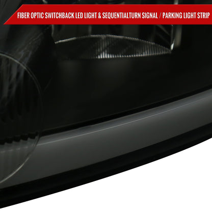 2006-2013 Chevrolet Impala/2014-2016 Impala Limited/2006-2007 Monte Carlo Switchback Sequential Signal LED Bar Factory Style Headlights (Matte Black Housing/Smoked Lens)