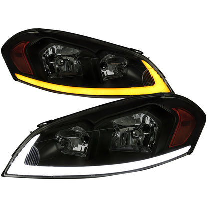 2006-2013 Chevrolet Impala/2014-2016 Impala Limited/2006-2007 Monte Carlo Switchback Sequential Signal LED Bar Factory Style Headlights (Matte Black Housing/Smoked Lens)