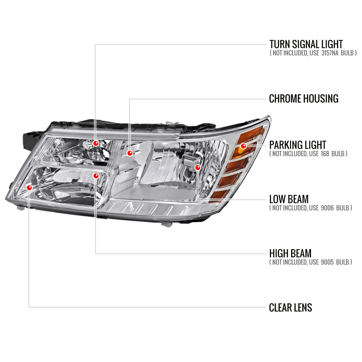 2009-2020 Dodge Journey Factory Style Headlights (Chrome Housing/Clear Lens)
