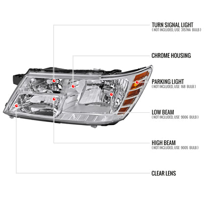2009-2020 Dodge Journey Factory Style Headlights (Chrome Housing/Clear Lens)