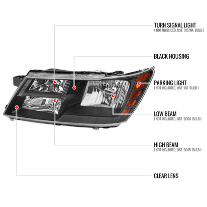 2009-2020 Dodge Journey Factory Style Headlights (Matte Black Housing/Clear Lens)