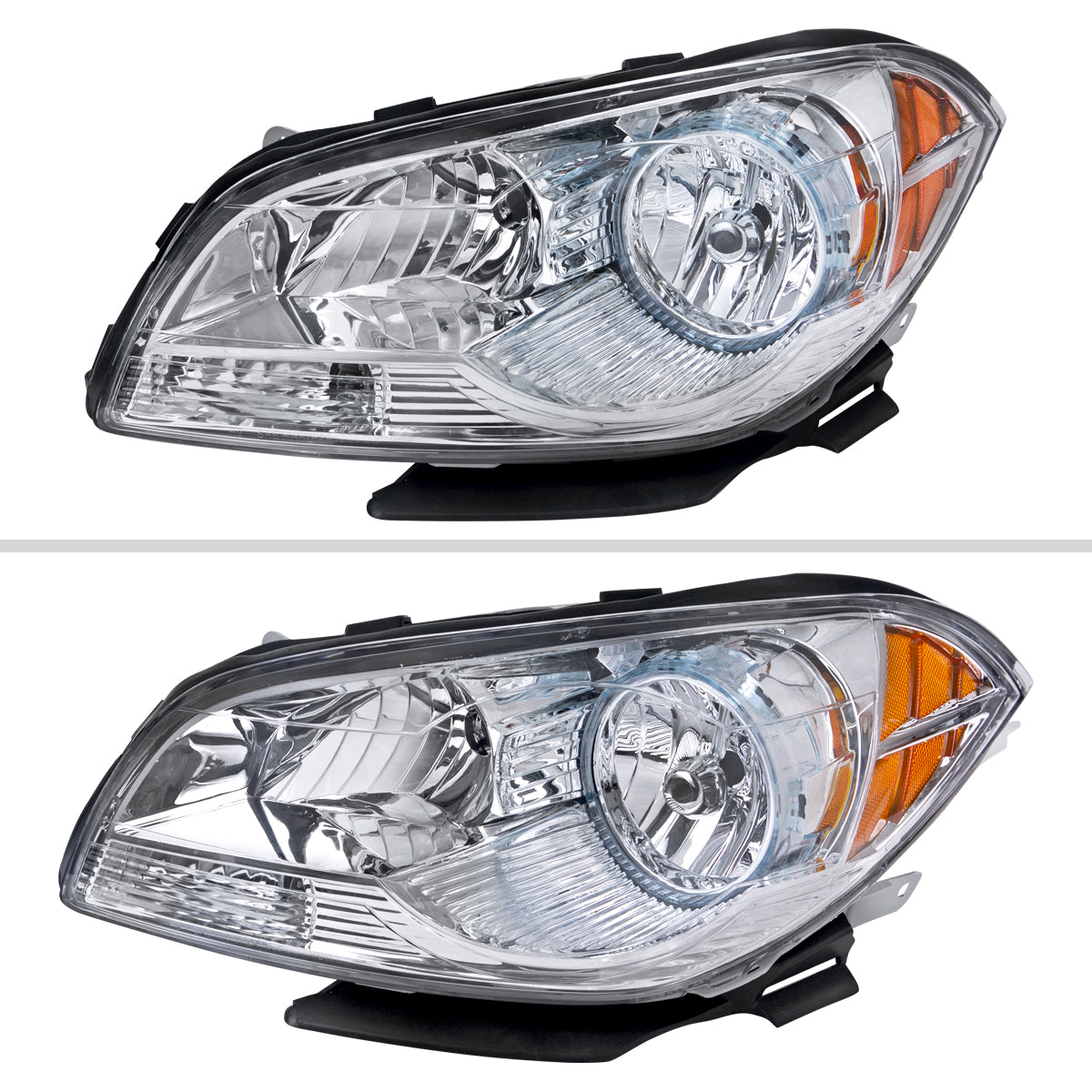2008-2012 Chevrolet Malibu LS/LT/LTZ/Hybrid Crystal Headlights w/ Amber Reflectors (Chrome Housing/Clear Lens)