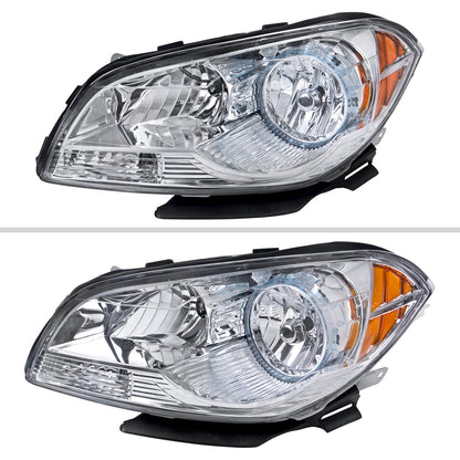 2008-2012 Chevrolet Malibu LS/LT/LTZ/Hybrid Crystal Headlights w/ Amber Reflectors (Chrome Housing/Clear Lens)