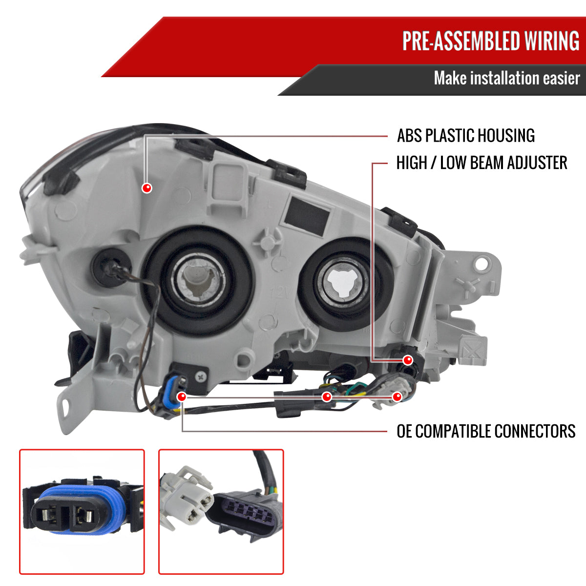 2008-2012 Chevrolet Malibu LS/LT/LTZ/Hybrid Crystal Headlights w/ Amber Reflectors (Chrome Housing/Clear Lens)