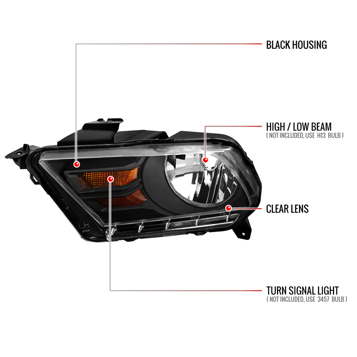 2010-2014 Ford Mustang Factory Style Headlights (Matte Black Housing/Clear Lens)