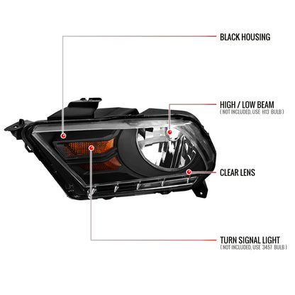2010-2014 Ford Mustang Factory Style Headlights (Matte Black Housing/Clear Lens)