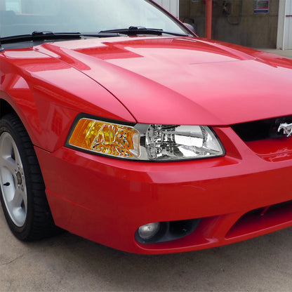 1999-2004 Ford Mustang Factory Style Headlights w/ Amber Reflectors (Chrome Housing/Clear Lens)