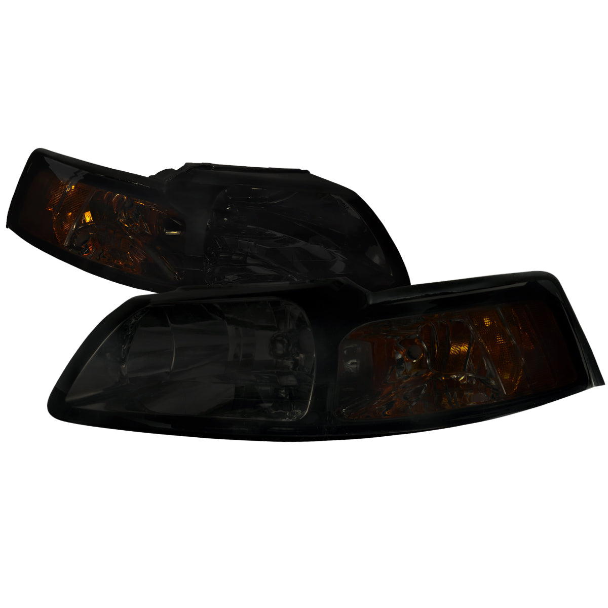 1999-2004 Ford Mustang Factory Style Headlights w/ Amber Reflectors (Chrome Housing/Smoked Lens)