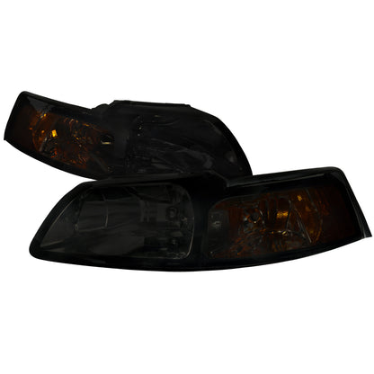 1999-2004 Ford Mustang Factory Style Headlights w/ Amber Reflectors (Chrome Housing/Smoked Lens)