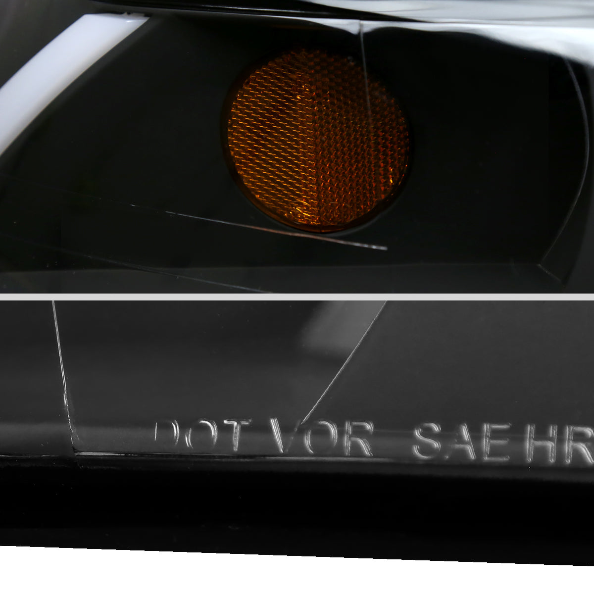 1999-2004 Ford Mustang LED Bar Factory Style Headlights with Amber Reflector (Matte Black Housing/Clear Lens)