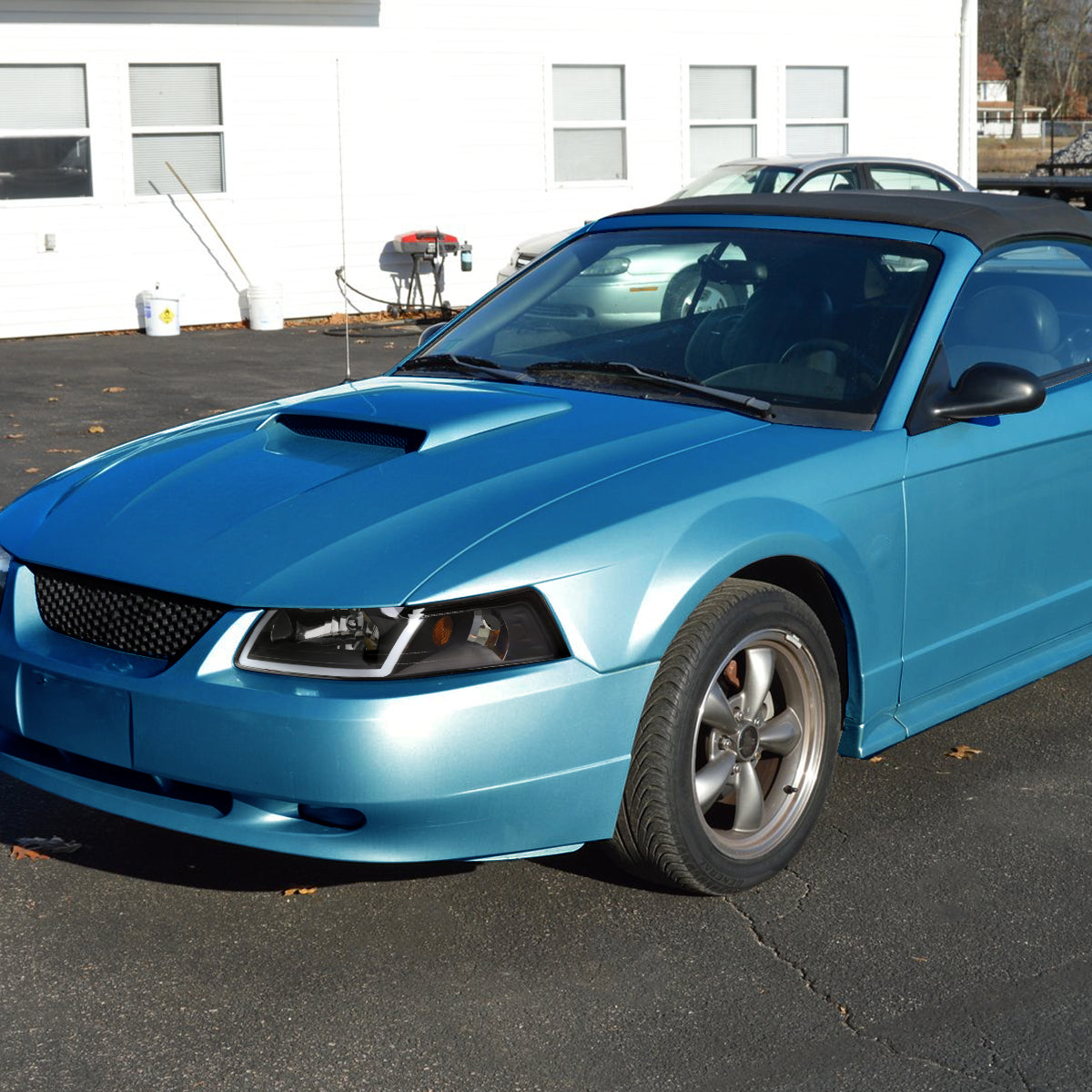 1999-2004 Ford Mustang LED Bar Factory Style Headlights with Amber Reflector (Matte Black Housing/Clear Lens)