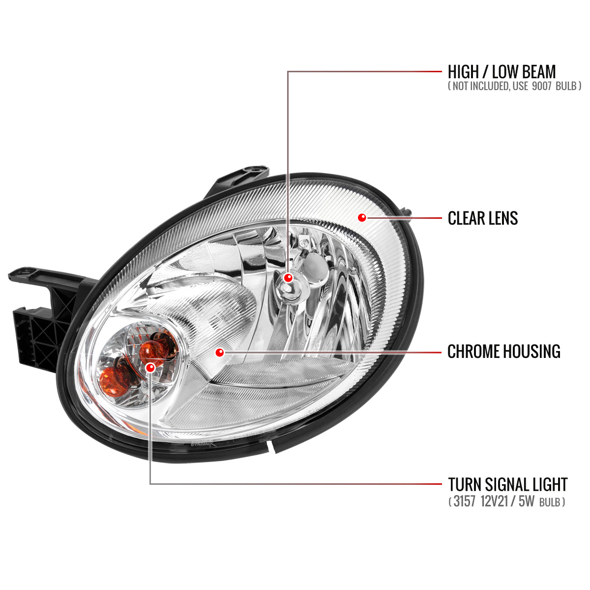 2003-2005 Dodge Neon Factory Style Headlights (Chrome Housing/Clear Lens)