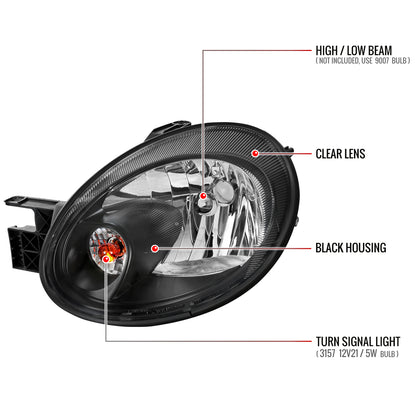 2003-2005 Dodge Neon Factory Style Headlights (Matte Black Housing/Clear Lens)