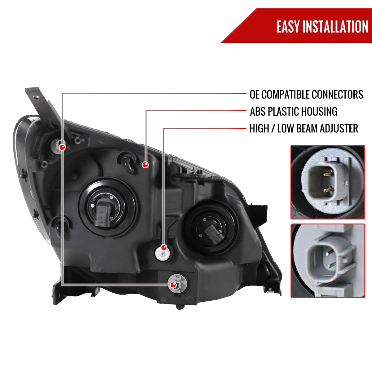 2005-2007 Honda Odyssey Factory Style Crystal Headlights w/ 9006 Bulbs (Matte Black Housing/Clear Lens)