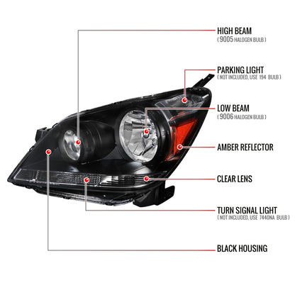 2005-2007 Honda Odyssey Factory Style Crystal Headlights w/ 9006 Bulbs (Matte Black Housing/Clear Lens)