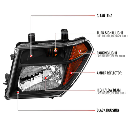 2005-2008 Nissan Frontier/2005-2006 Pathfinder Factory Style Headlights (Matte Black Housing/Clear Lens)