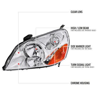 2003-2005 Honda Pilot Factory Style Headlight (Chrome Housing/Clear Lens)
