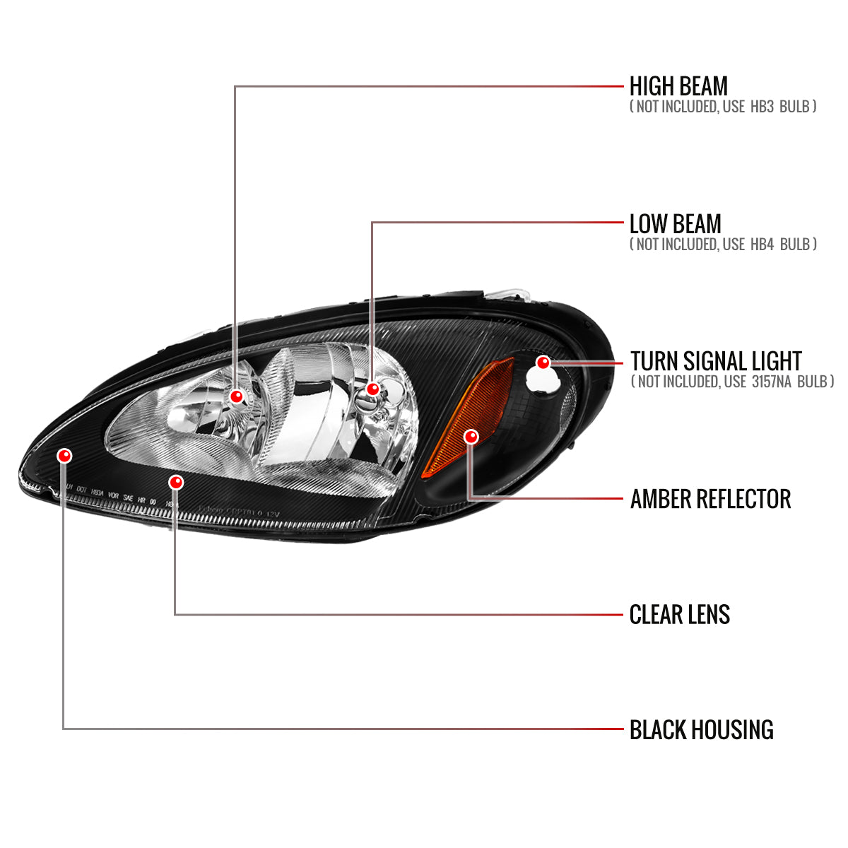 2001-2005 Chrysler PT Cruiser Factory Style Headlights (Black Housing / Clear Lens)