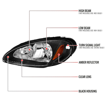2001-2005 Chrysler PT Cruiser Factory Style Headlights (Black Housing / Clear Lens)
